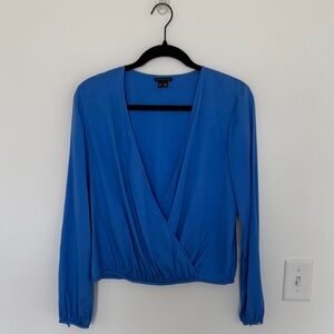 Theory Silk Vibrant Blue Wrap Long Sleeve Blouse - Size S